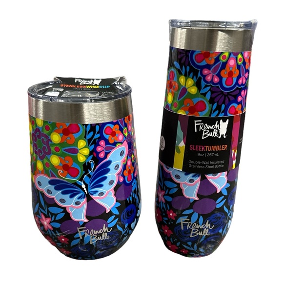 R19. SET of 2 - 9oz + 12oz French Bulldog Insulated Stainless Steel Tumblers NEW - Picture 2 of 8